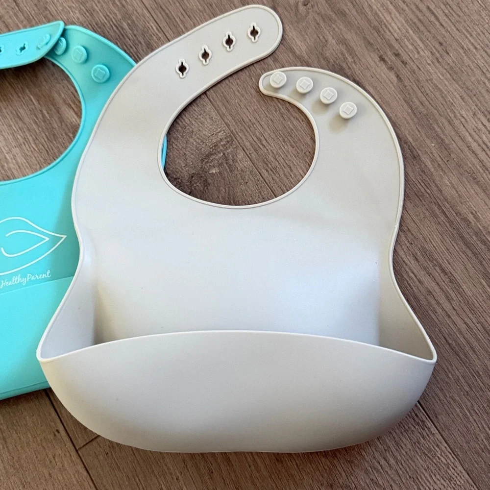 Silicone Baby Bibs - Aqua and Gray